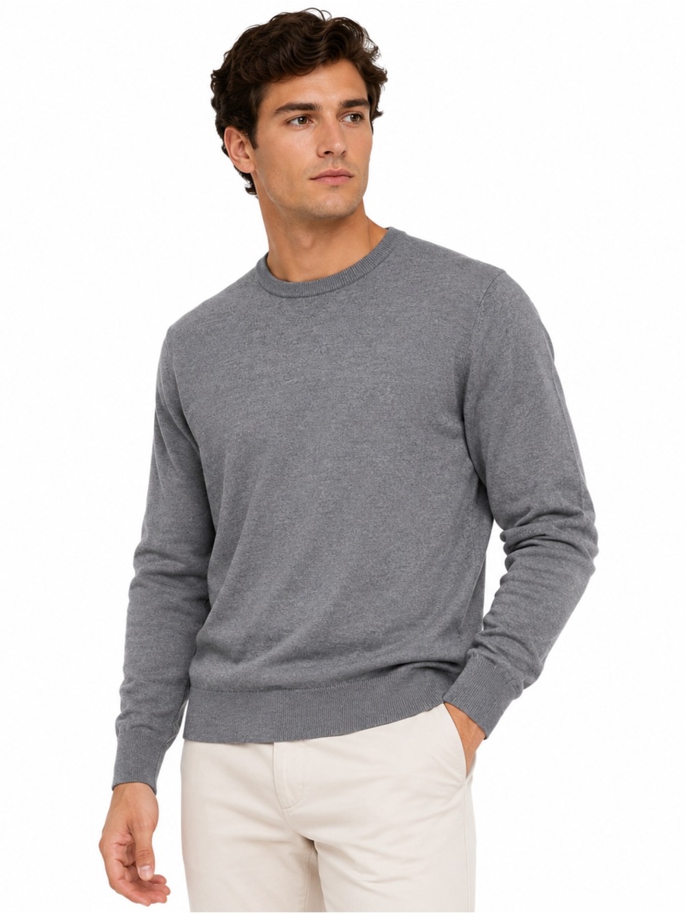 Peter Millar Merino Wool Silk Crewneck Sweater Gray Mens M Quiet Luxury (CAPB0